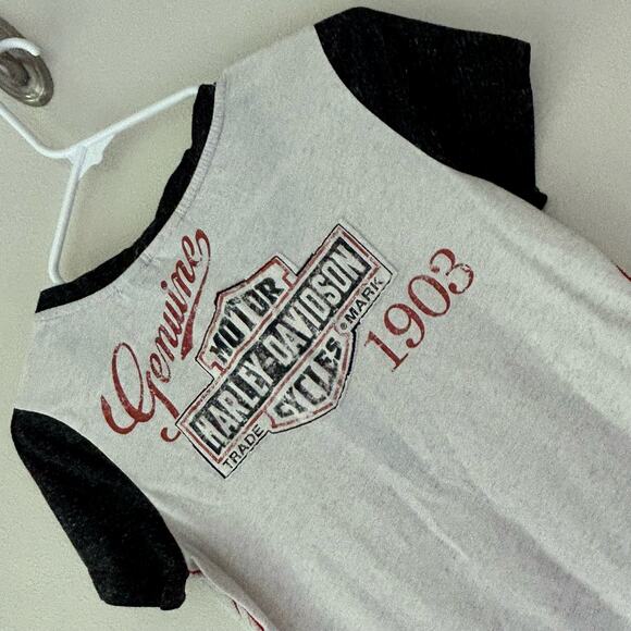 Harley Davidson ringer button biker short sleeve graphic t Shirt top size Small - Picture 8 of 13